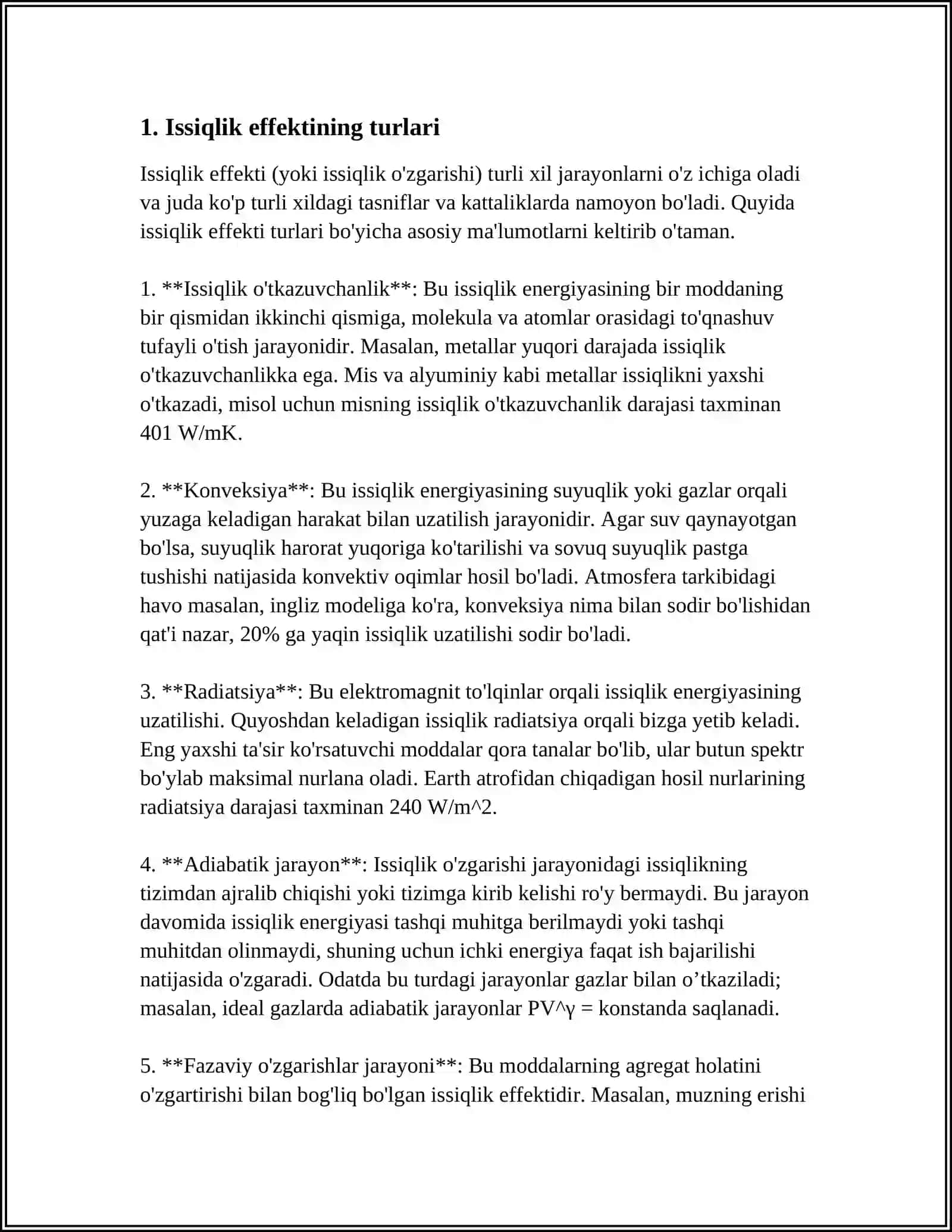 ISSIQLIK EFFEKTINING TURLARI. STANDART SHAROIT VA STANDART ISSIQLIK EFFEKTI. TURLI FIZIK-KIMYOVIY JARAYONLARDA ISSIQLIK 3