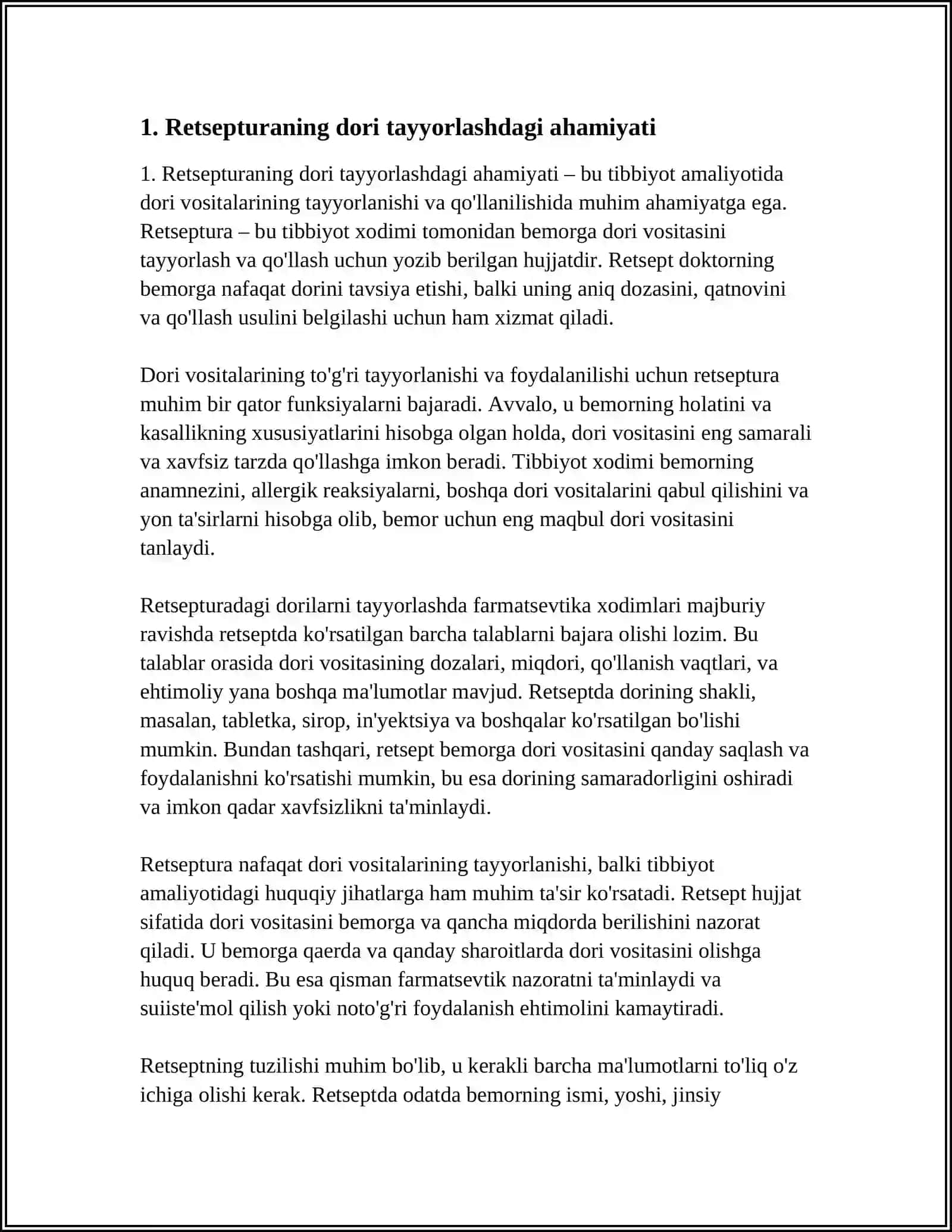 RETSEPTURANING UASH TAYYORLASHDAGI AHAMIYATI. RETSEPT VA UNING TUZILISHI 3