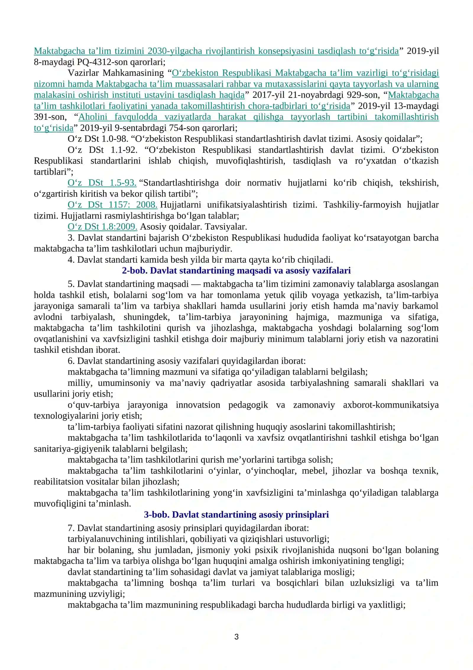 O‘zbekiston Respublikasining ilk va maktabgacha yoshdagi bolalar rivojlanishiga qo‘yilgan davlat talablari 3