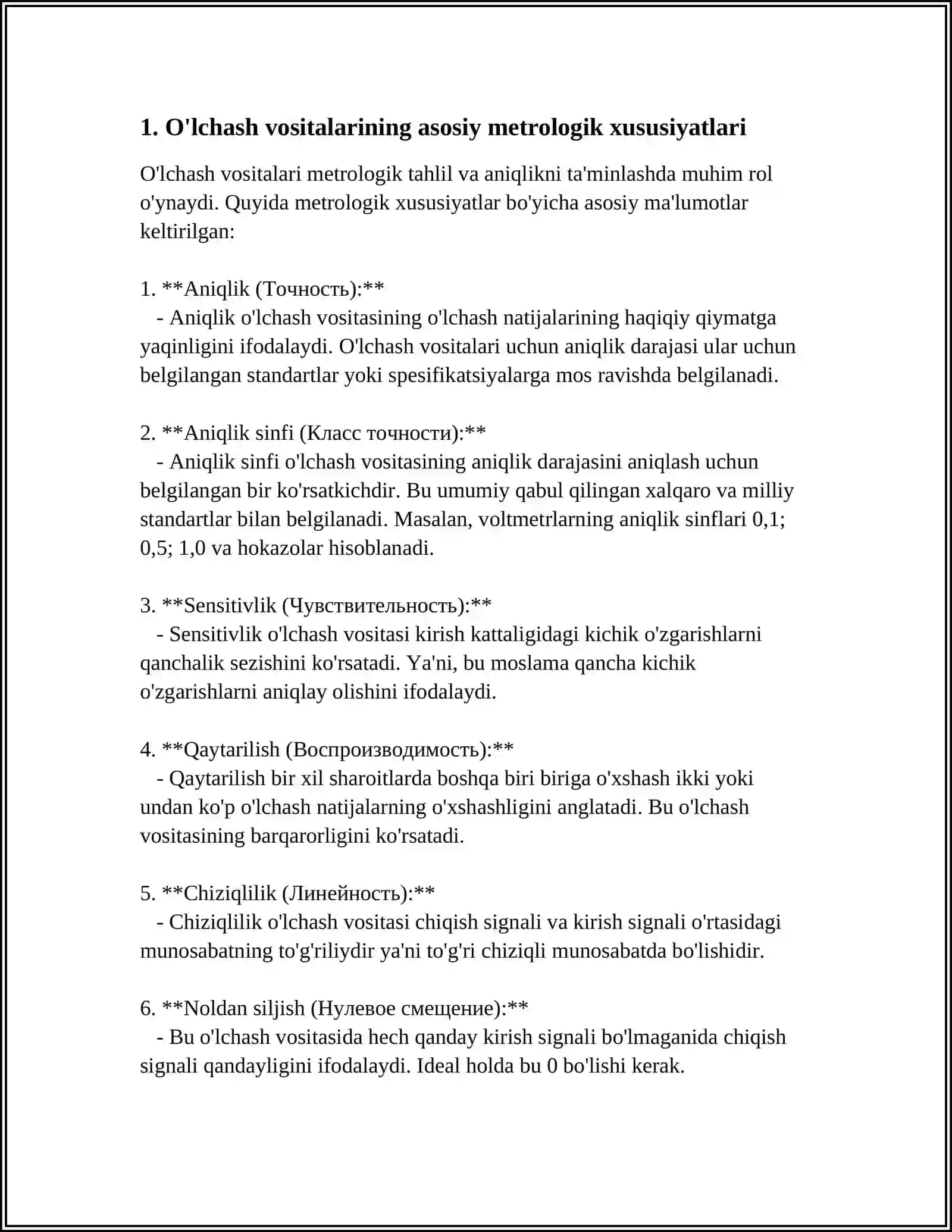 O‘LCHASH VOSITALARINING METROLOGIK XUSUSIYATLARI O'RGANISH 3