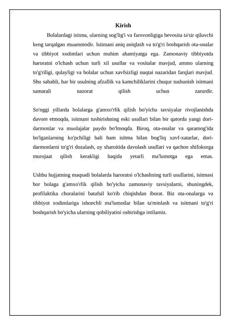 Tana haroratini oʻlchash texnikasi va uni regiratsia qilish istmalayotgan bolani parvarishlash 3
