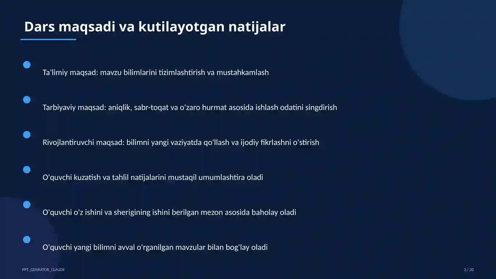Sinf soati va tarbiyaviy tadbirlar (1–11) — o'qituvchilar uchun 3
