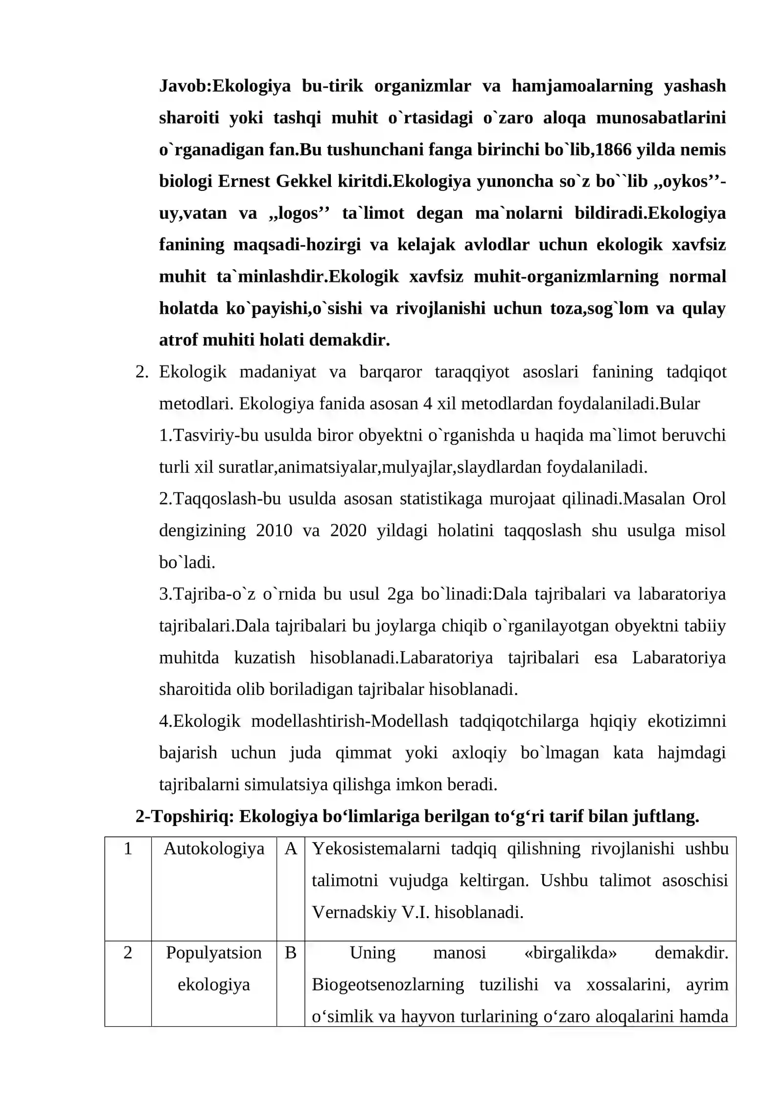 EKOLOGIK MADANIYAT VA BARQAROR TARAQQIYOT ASOSLARI FANIDAN MUSTAQIL TA’LIM ishi 3