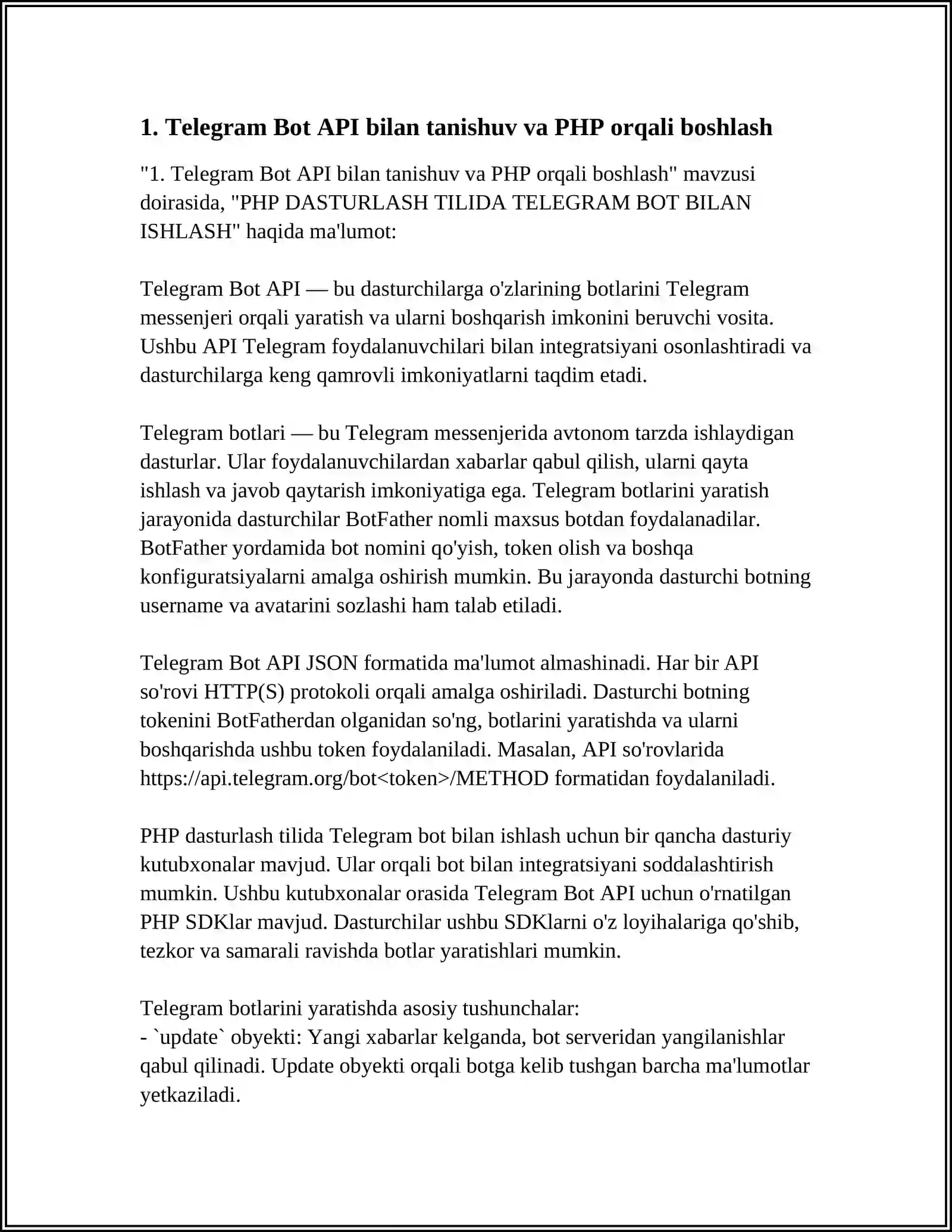 PHP DASTURLASH TILIDA TELEGRAM BOT BILAN ISHLASH 3