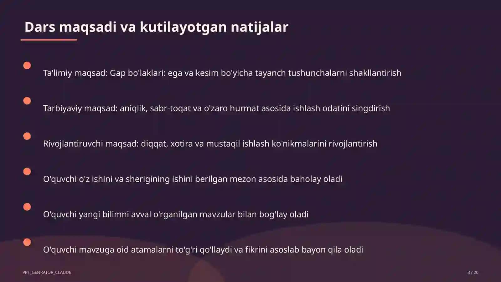 Gap bo'laklari: ega va kesim (4-sinf) 3