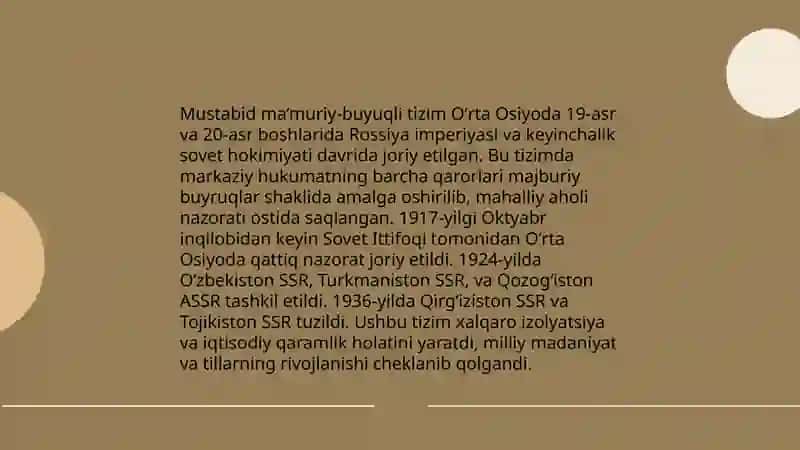 Oʻzbekistonda mustabid maʼmuriy - buyruqbozlik tizimini shakllanishi 3