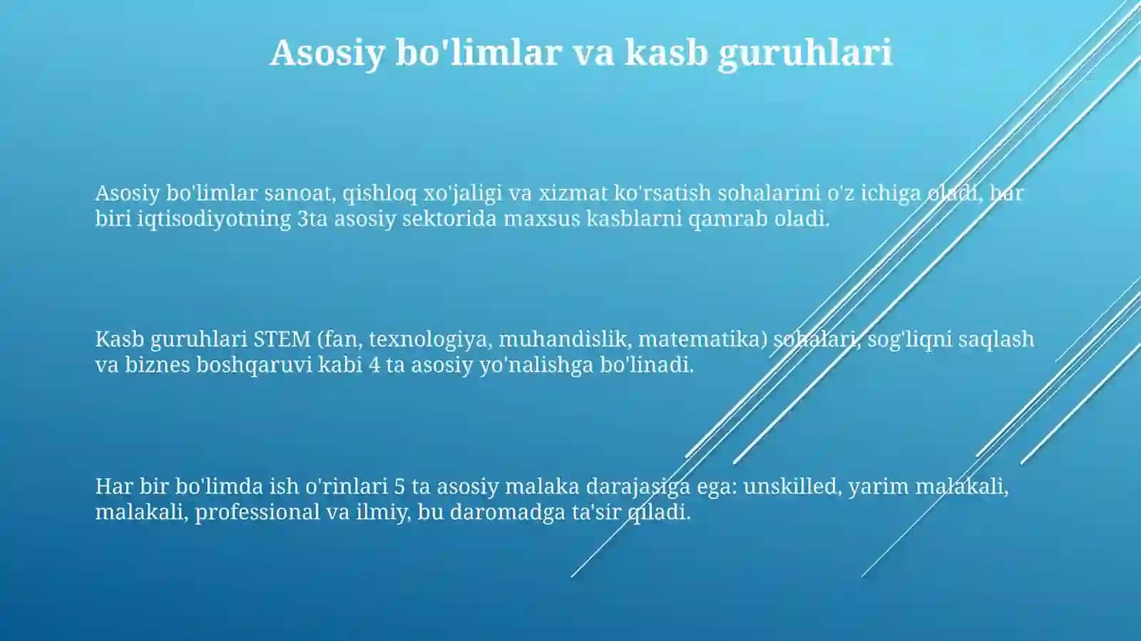 Kasblarning boʻlim va guruhlari boʻyicha oʻziga xos hususiyatlari 3