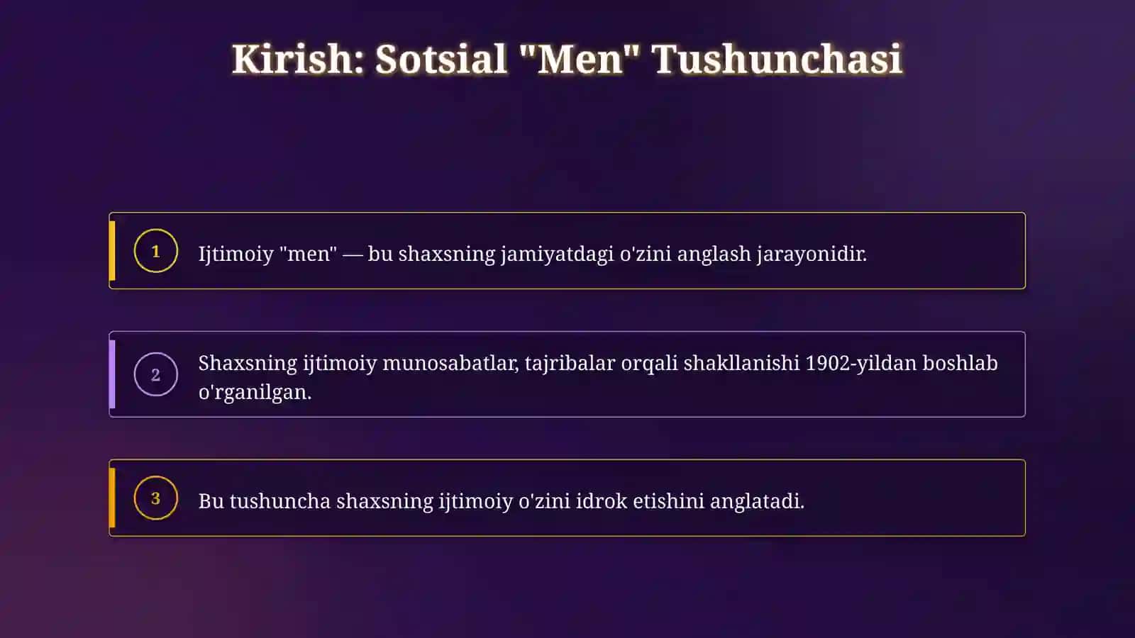 Sotsial ,,men"ni paydo bolishi . Ch.Kulining ,, koʻzgudagi men" nazariyasi 3