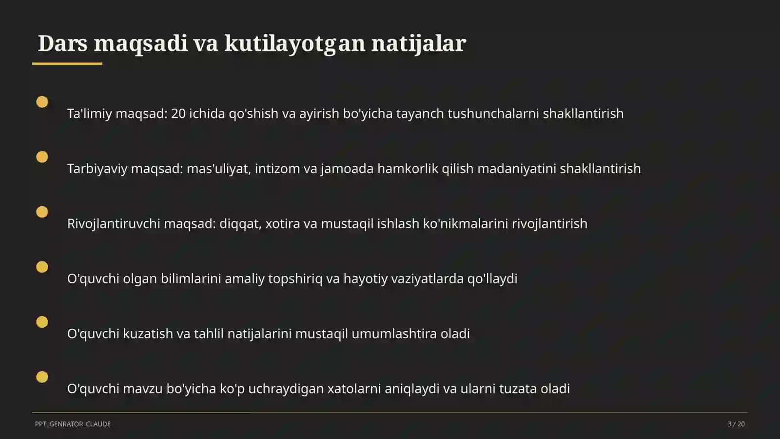 20 ichida qo'shish va ayirish (1-sinf) 3