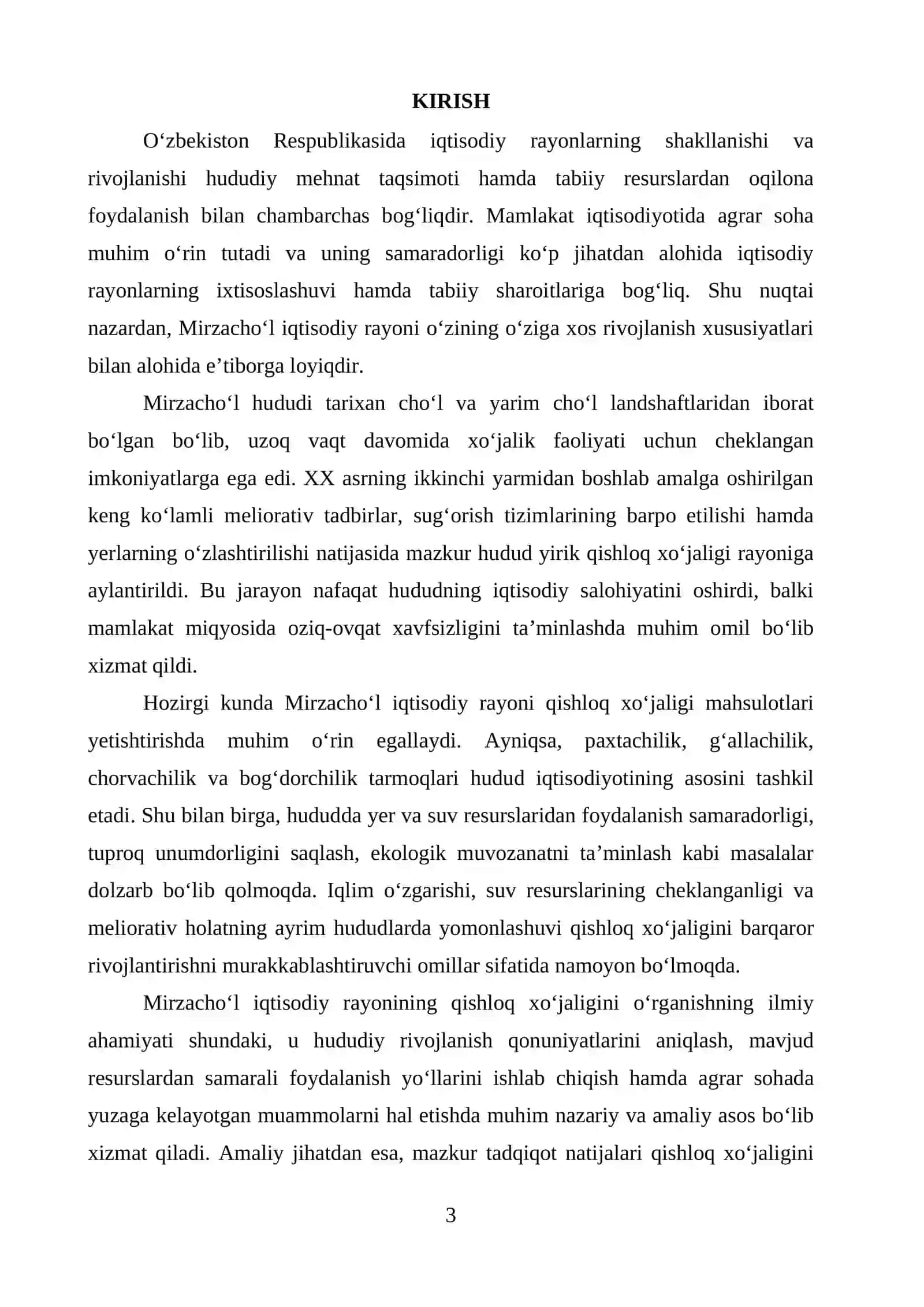 Mirzacho‘l iqtisodiy rayoni qishloq xo‘jaligi 3