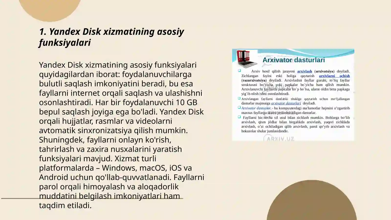Yandex Diskda sohaga oid matnli va jadvali axborotlarni qayta ishlash 3