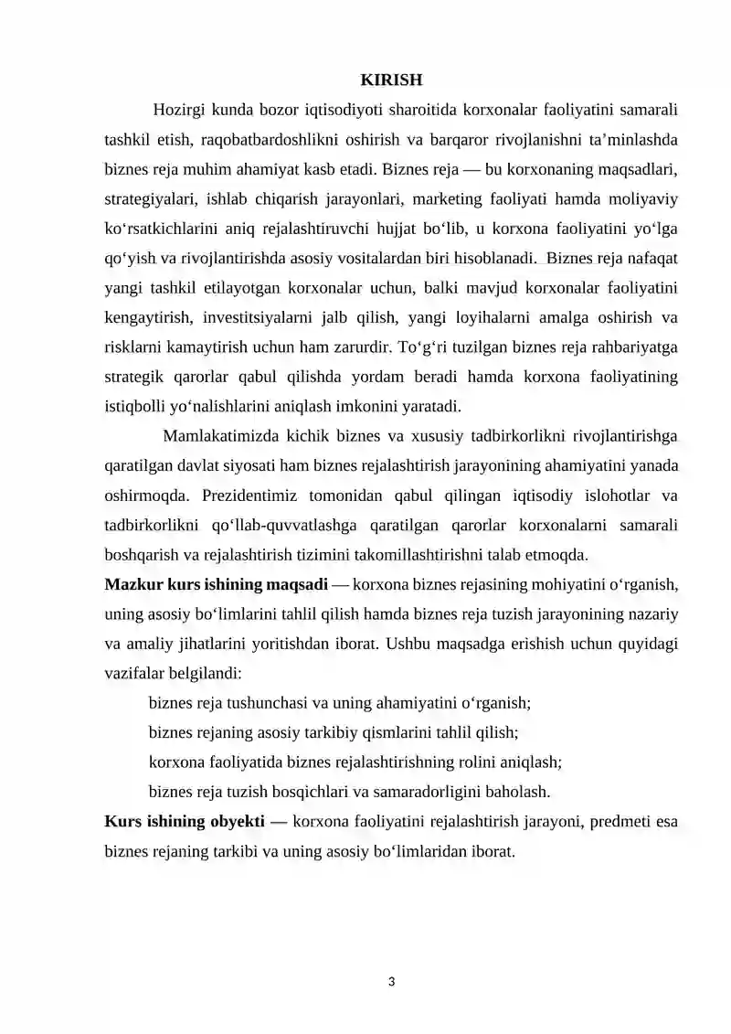Korxona biznes rejasi va uning asosiy bo'limlari 3