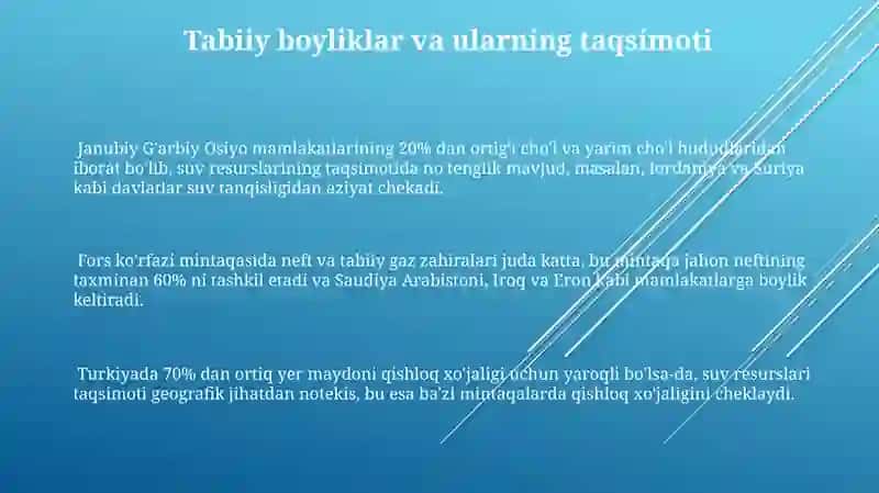Janubiy Gʻarbiy Osiyo davlatlari ijtimoiy iqtisodiy geografiyasi 3