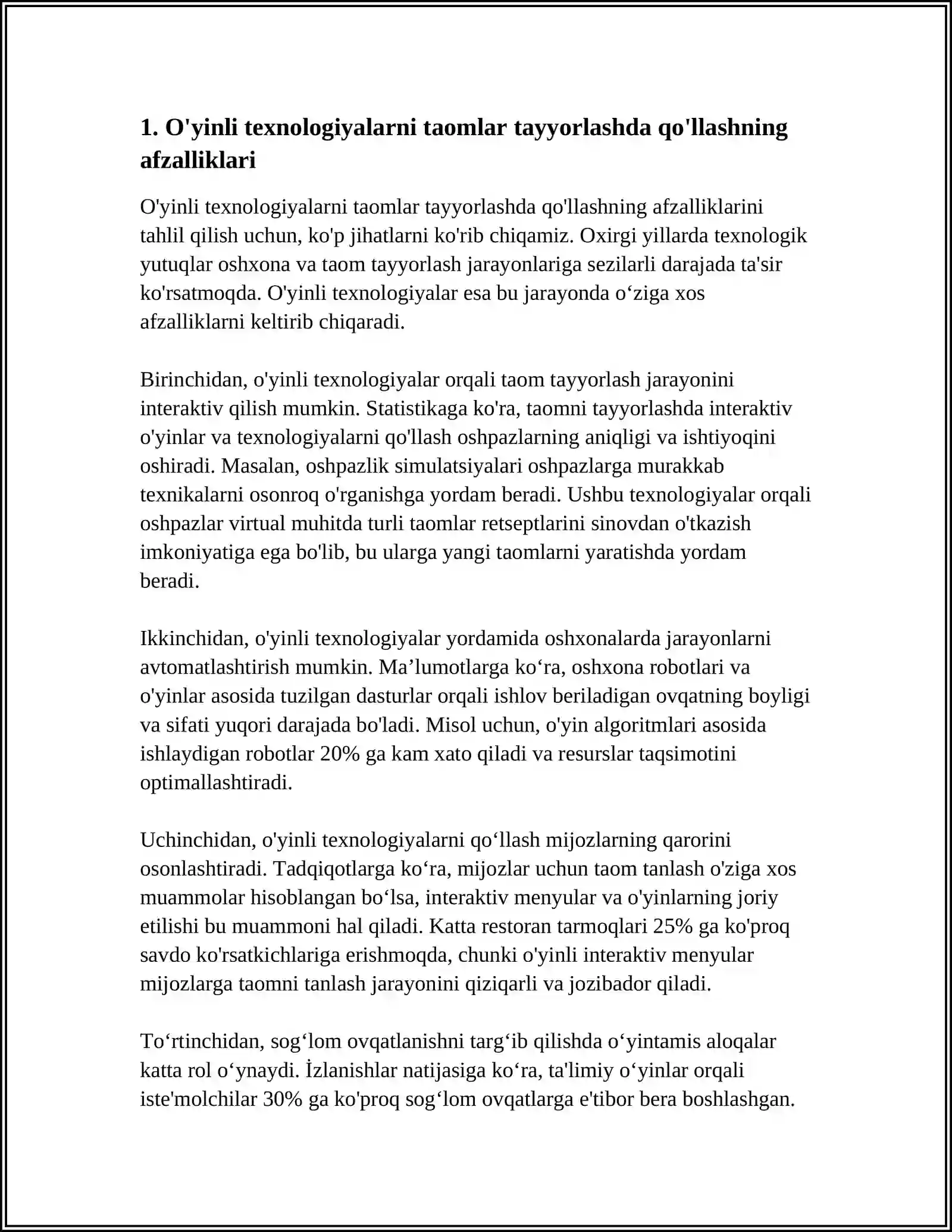"TAOMLAR TAYYORLASH TEXNOLOGIYASI " BO'LIMINI O'QISHDA O'YINLI TEXNOLOGIYALARNI QOʻLLASH METODIKASI" 3