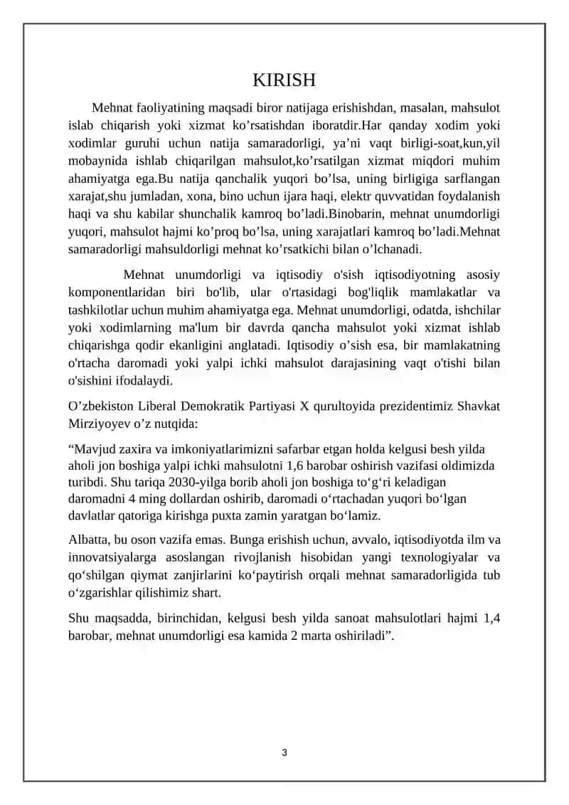 Mehnat unumdorligi-iqtisodiy o’sish omili sifatida 3