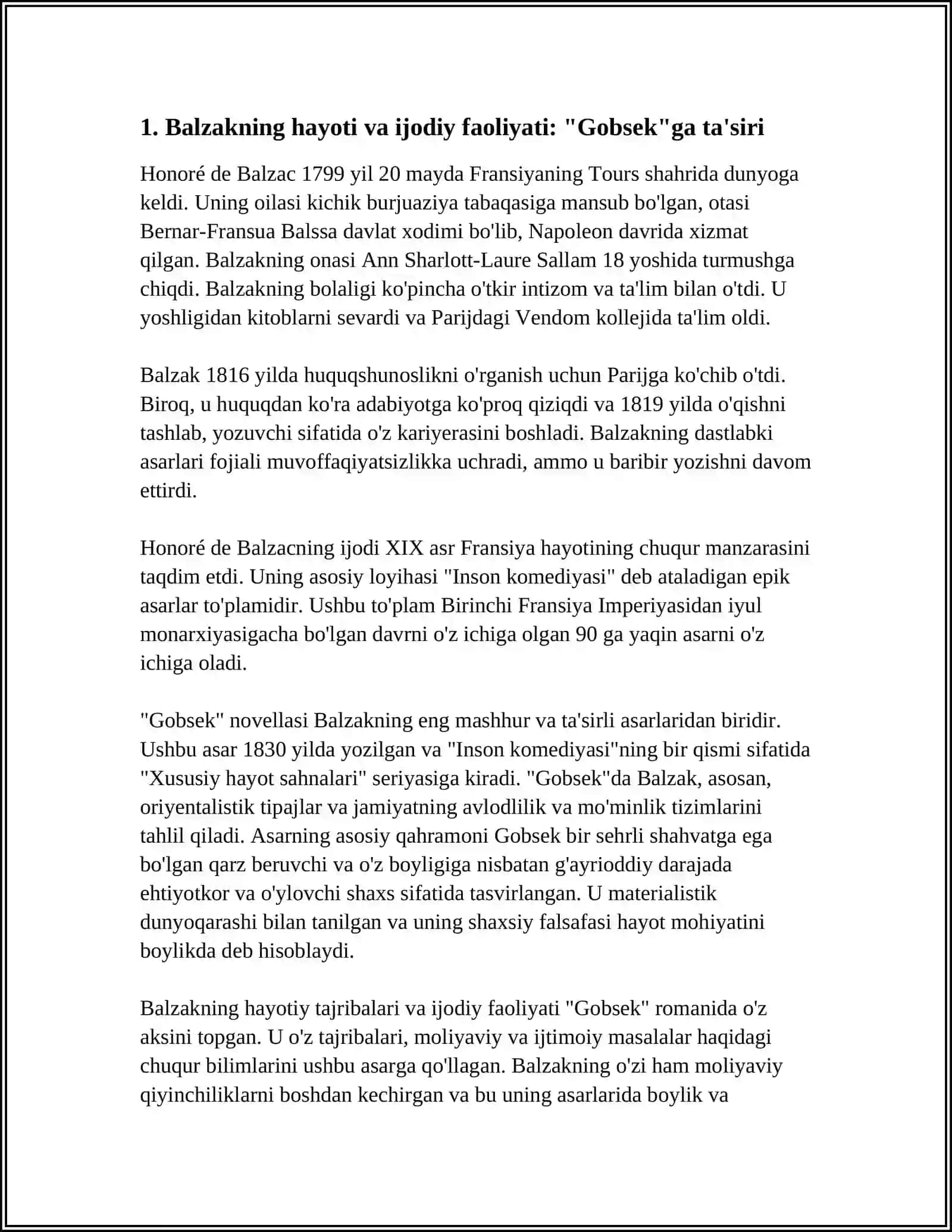 BALZAK VA UNING "GOBSEK"ROMANI 3