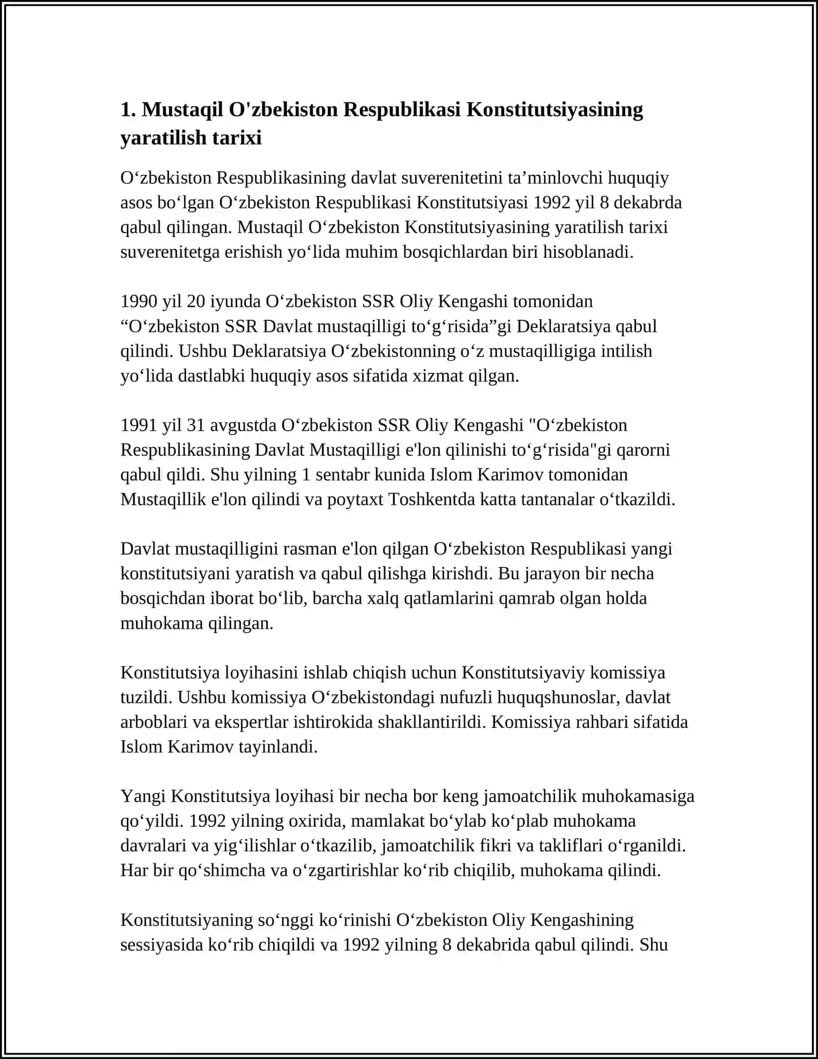 MUSTAQIL O'ZBEKISTON RESPUBLIKASI BIRINCHI KONSTITUSIYASI VA UNING O'ZIGA XOS JIHATLARI 3