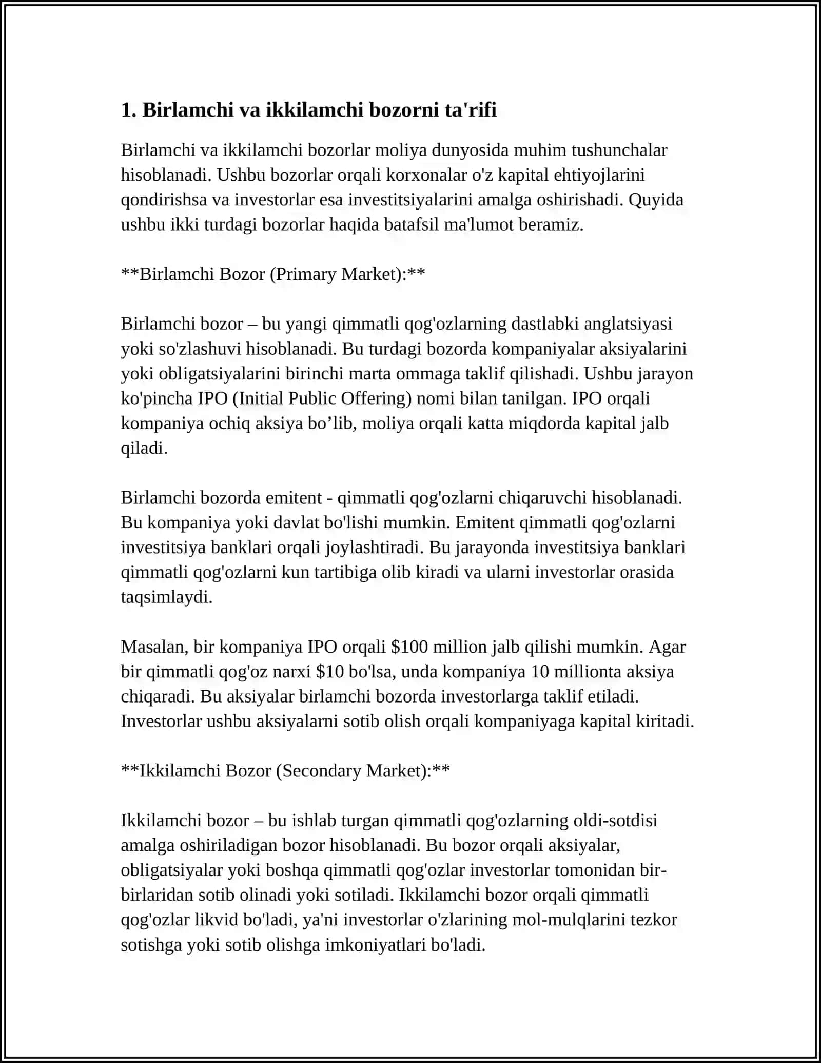 Birlamchi va Ikkilamchi Bozor Xaqida Mustaqil Ish Prezentatsiya 3