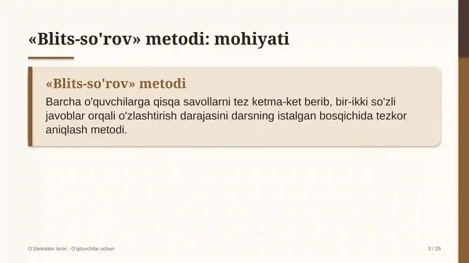 o'zbekiston tarixi darslarida blits so'rov metodidan foydalanish 8699 3