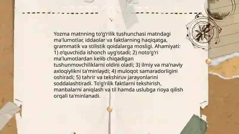 Yozma matnning toʻğrilik, aniqlik, mantiqiylik sifati 3