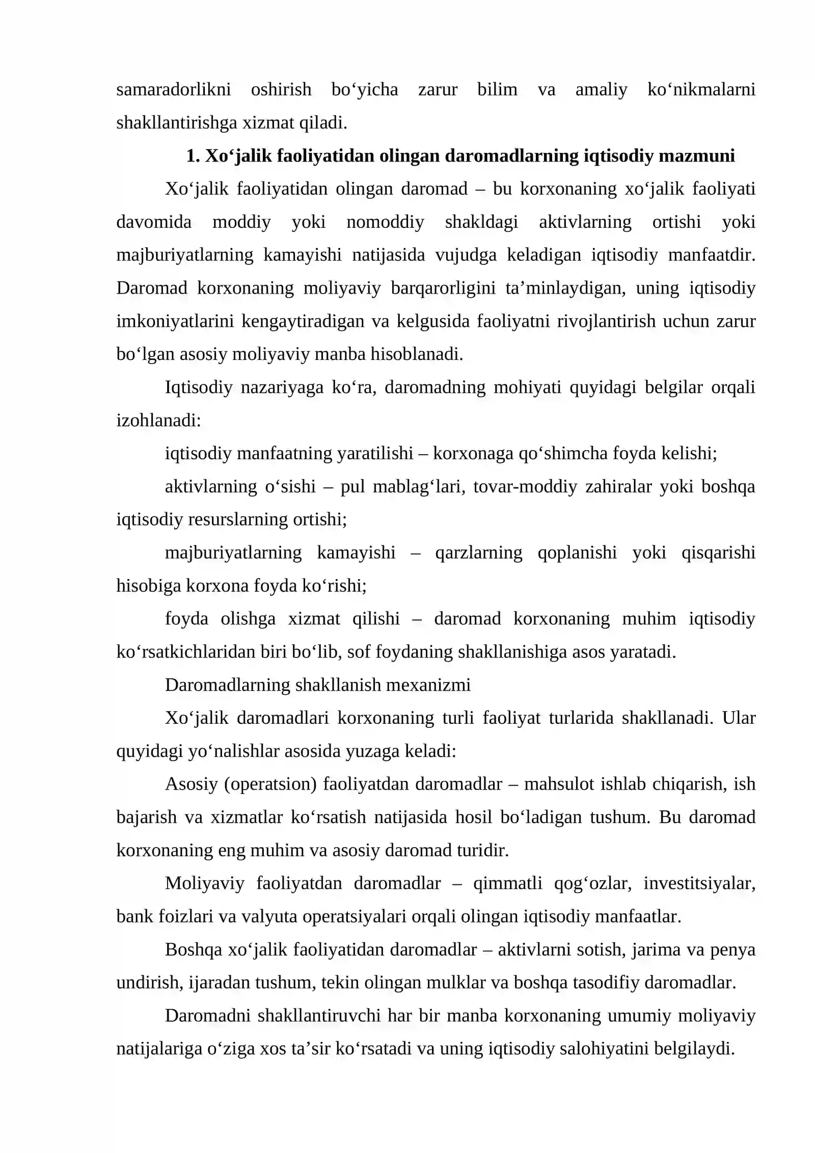 Xojalik faoliyatidan olingan daromad. Asosiy operatsion va moliyaviy faoliyatdan daromadlar 3