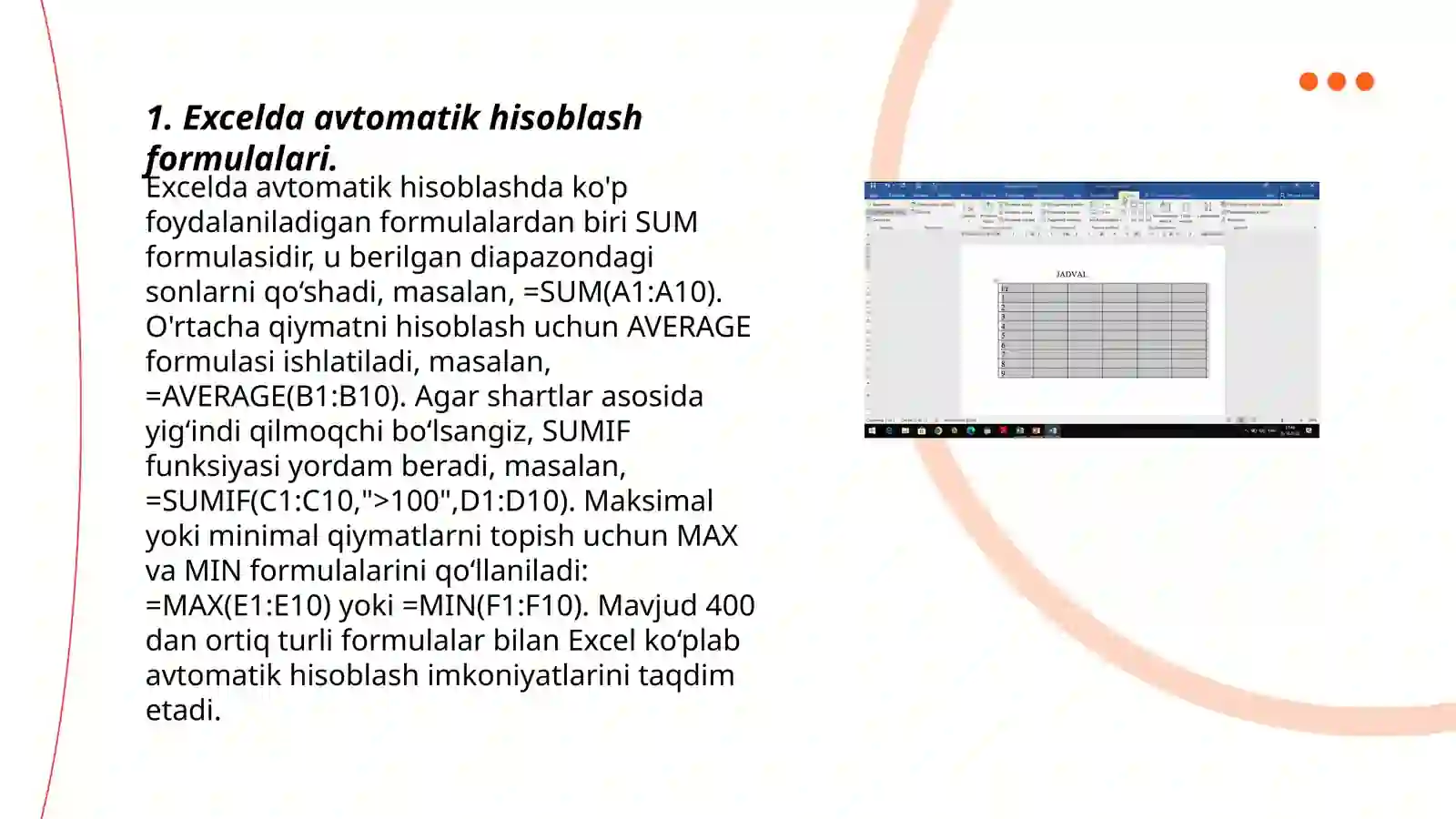 Excelda avtomatik hisoblash formulalari 3