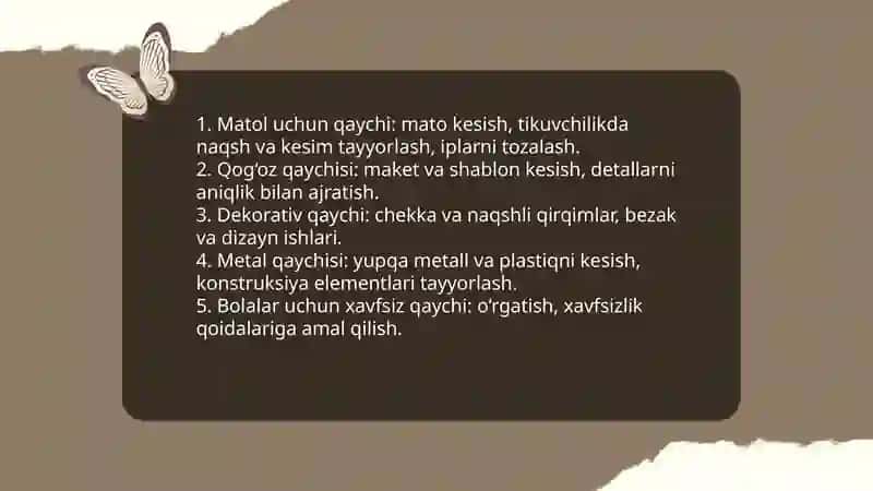 Texnalogiya darslarida qaychidan foydalanish qoidalari 3