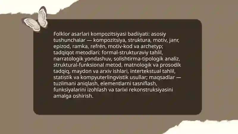 Folklor asarlari kompozitsiyasi badiiyati bóyicha tezis tayyorlash 3