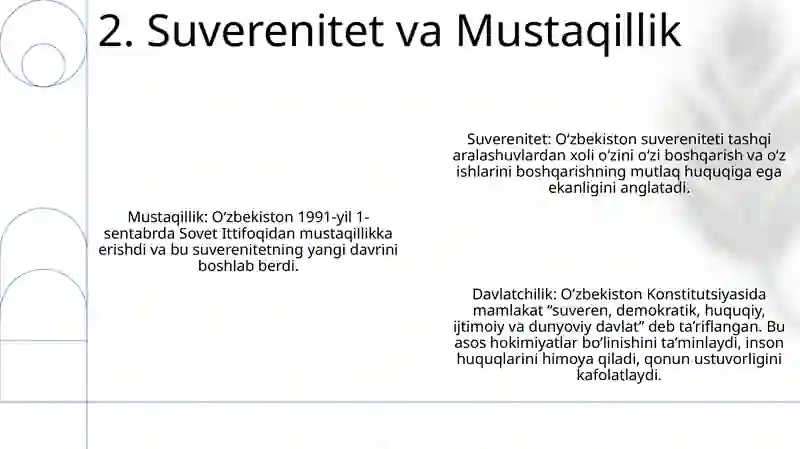 OʻZbekiston Suveren, Demokratik, Huquqiy, Ijtimoiy Va Dunyoviy Davlat 3