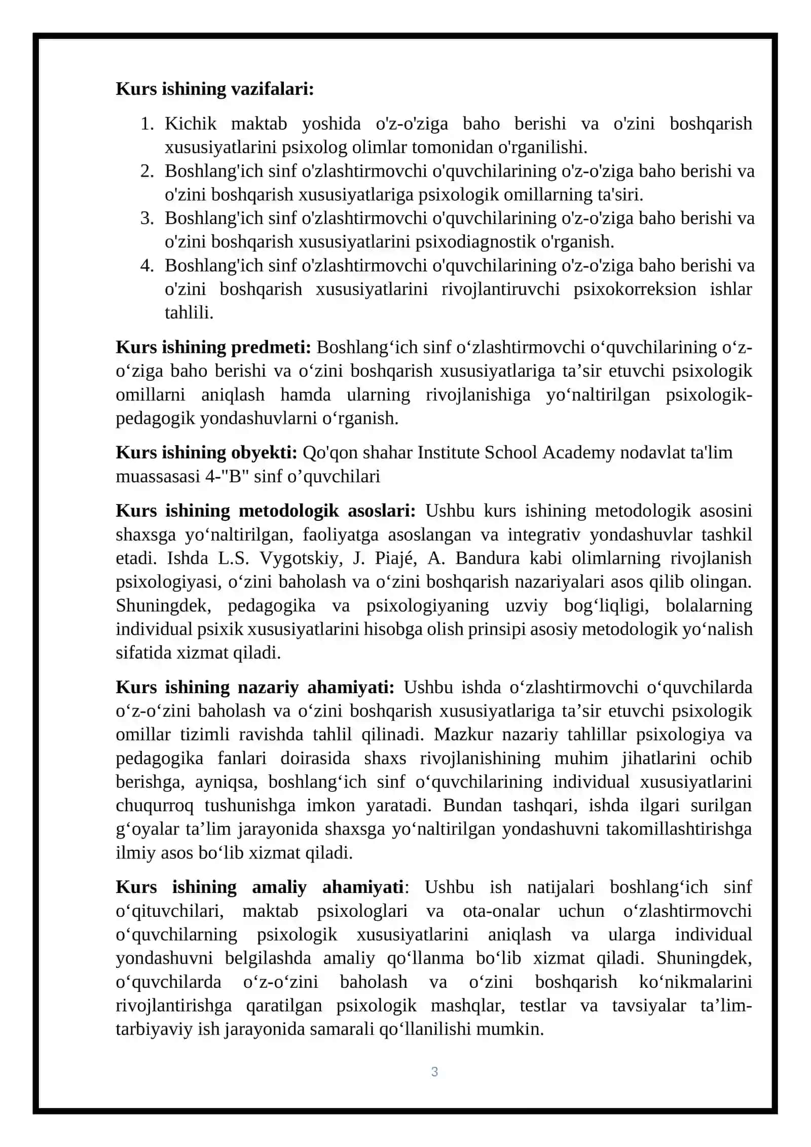 Boshlang'ich sinf o'zlashtirmovchi o'quvchilarining o'z-o'ziga baho berishi va o'zini boshqarish xususiyatlariga ta'sir etuvchi psixologik omillar 3