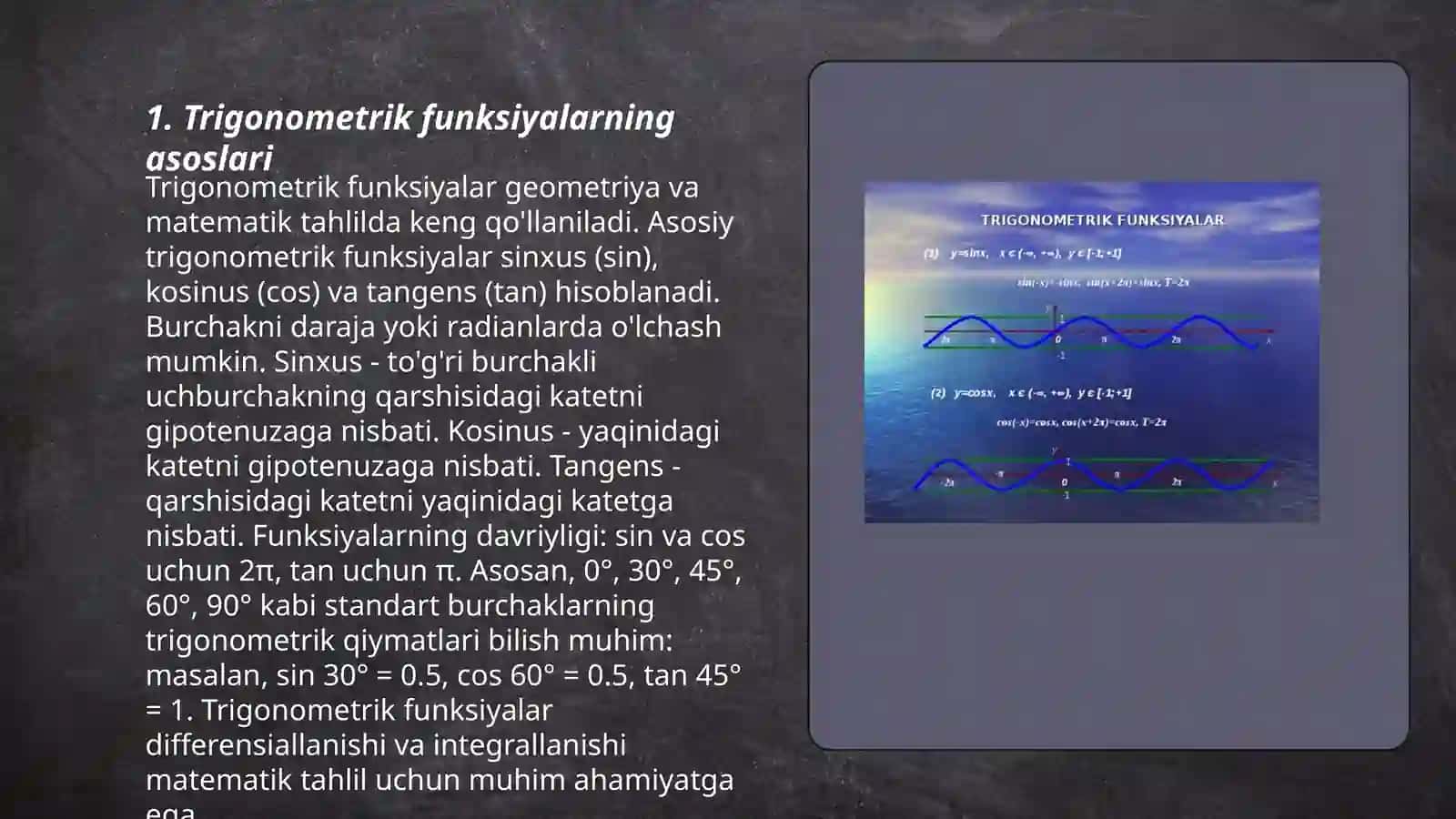 Trigonometrik funksiyalarni oʻqitish metodikasi 3