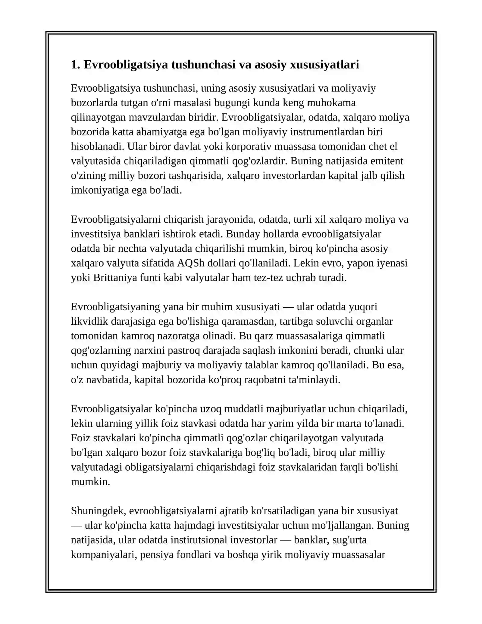 EVROOBLIGACIYALAR BAZARI HÁM ÓZINE TÁN ÓZGESHELIKLERI 3