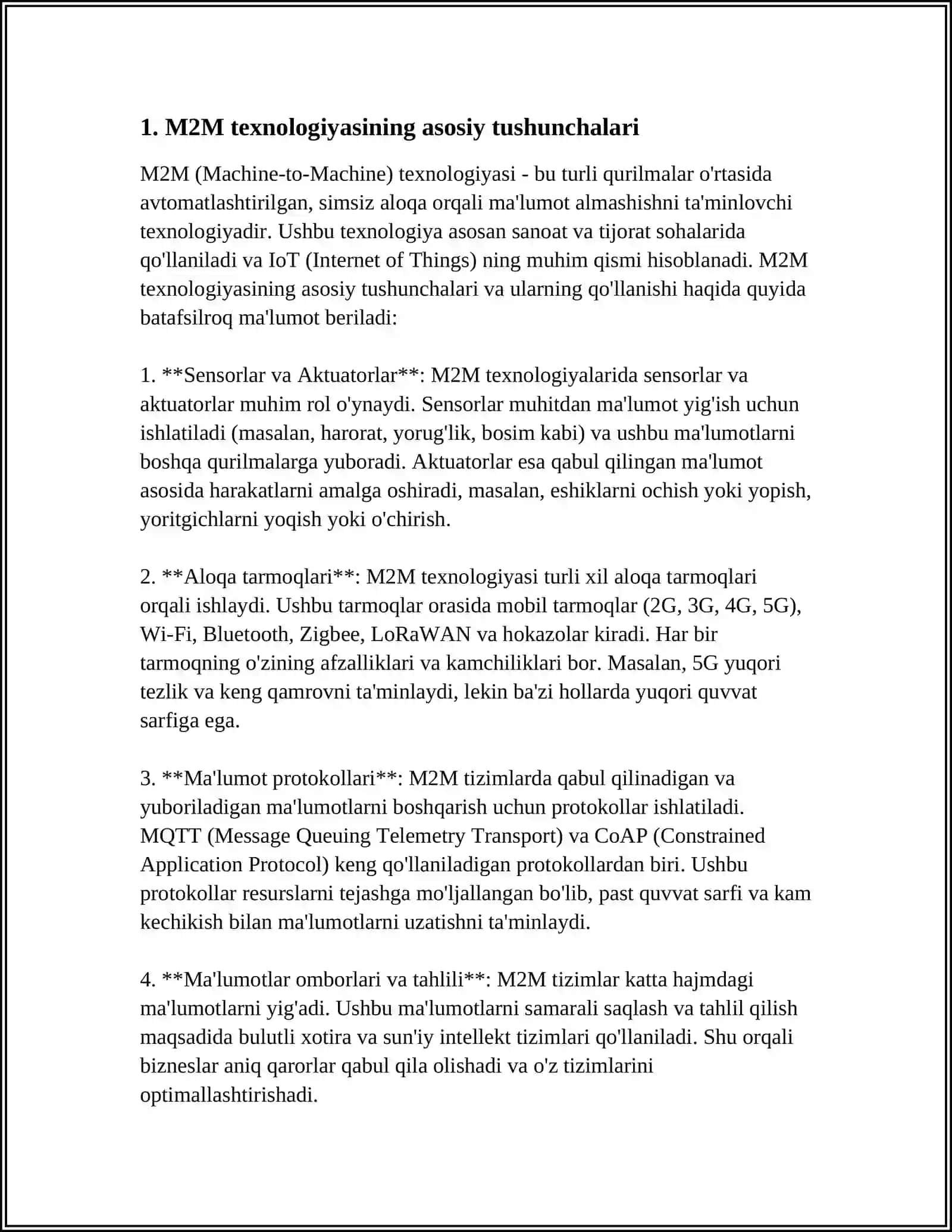 M2M TEXNOLOGIYASI- INTERNET ASHYOLARI ASOSI SIFATIDA 3