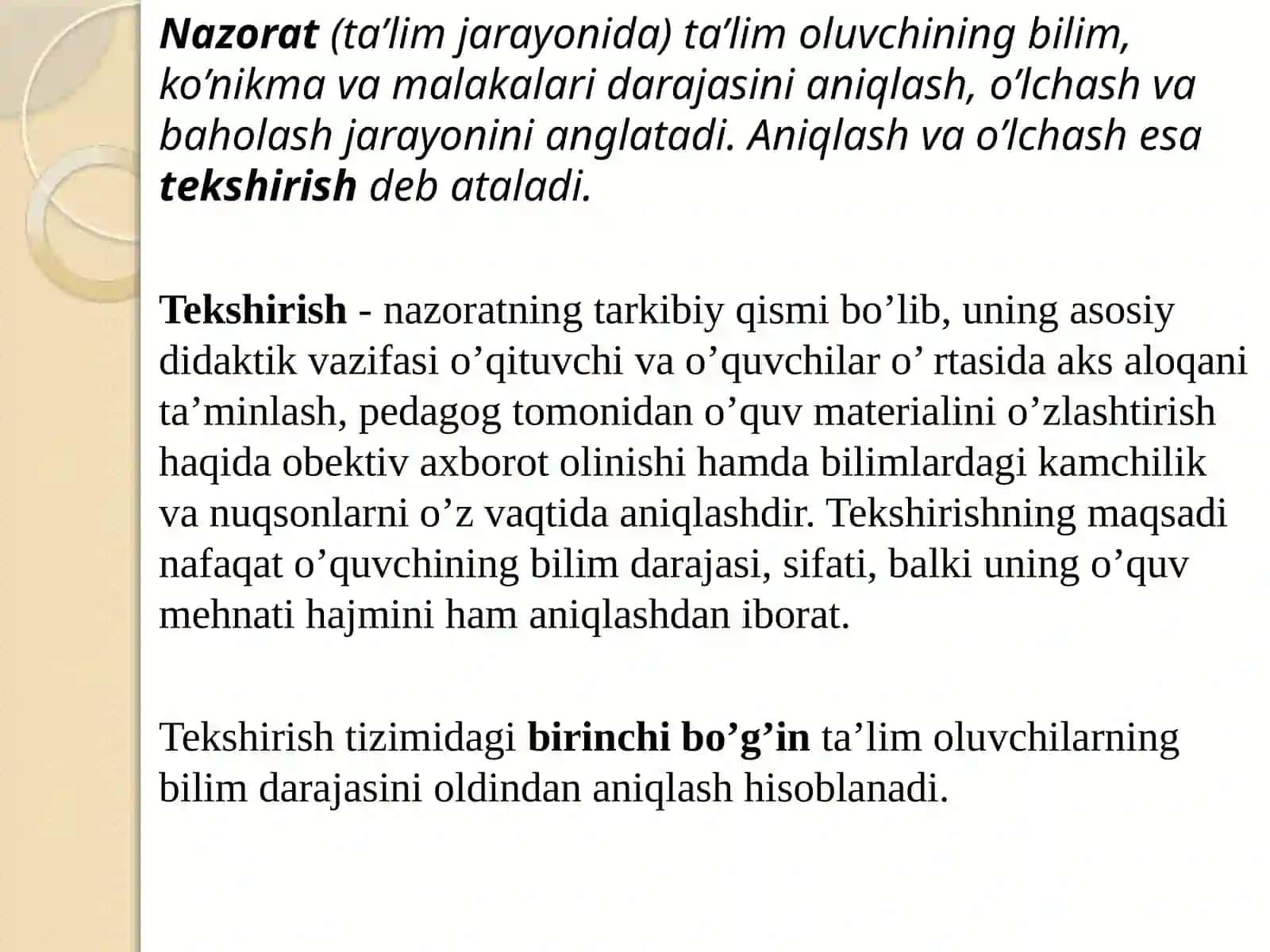 PEDAGOGIK DIAGNOSTIKA VA NAZORAT, BAHOLASH. BILIM, KO’NIKMA VA MALAKALARINI TASHXIS ETISH 3