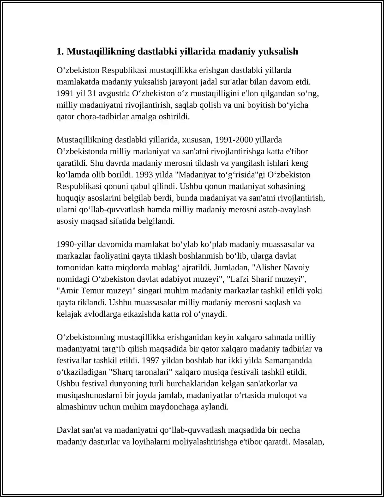 ÔZBEKISTON RESPUBLIKASIDAGI ISHTIMOIY ÔZGARISHLAR. MUSTAQILLIK YILLARIDA ÔZBEKISTON DAGI MANAVIY VA MADANIY TARAQIYOT 3