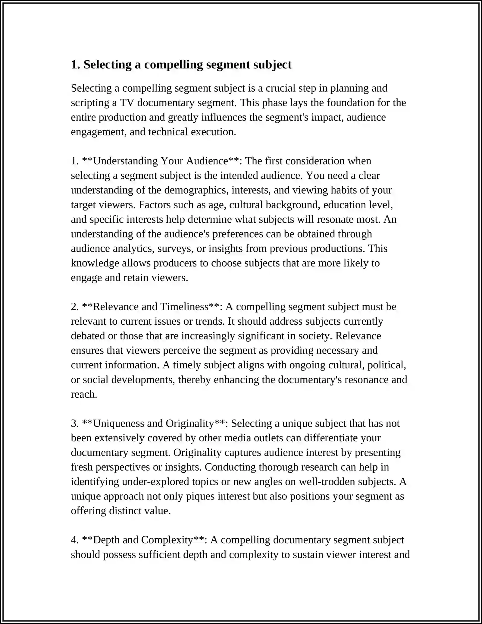 PLAN AND SCRIPT A TV DOCUMENTARY SEGMENT 3