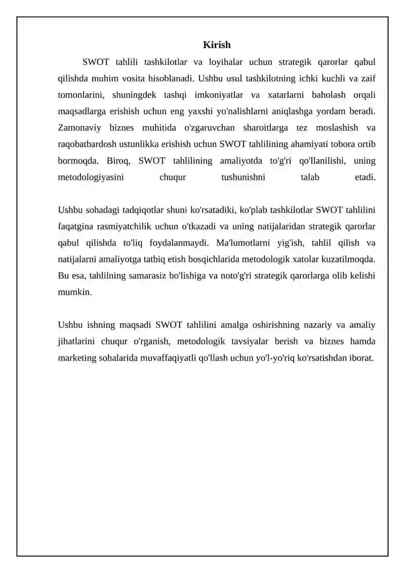 SWOT TAXLILINI AMALGA OSHIRISH BILAN TANISHISH 3