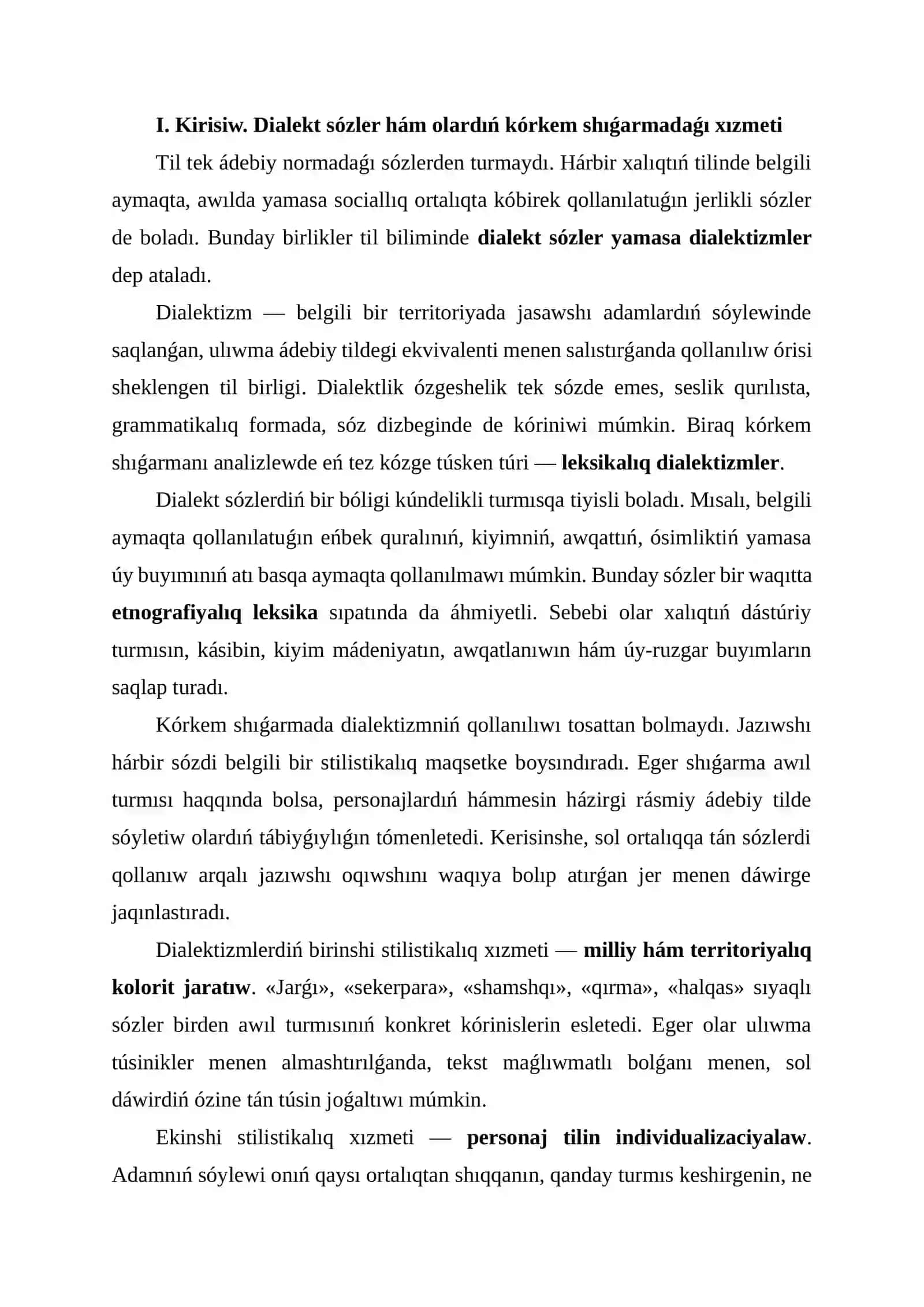 Kórkem shıǵarmalarda dialekt sózlerdiń stilistikalıq xızmetlerin úyreniw 3