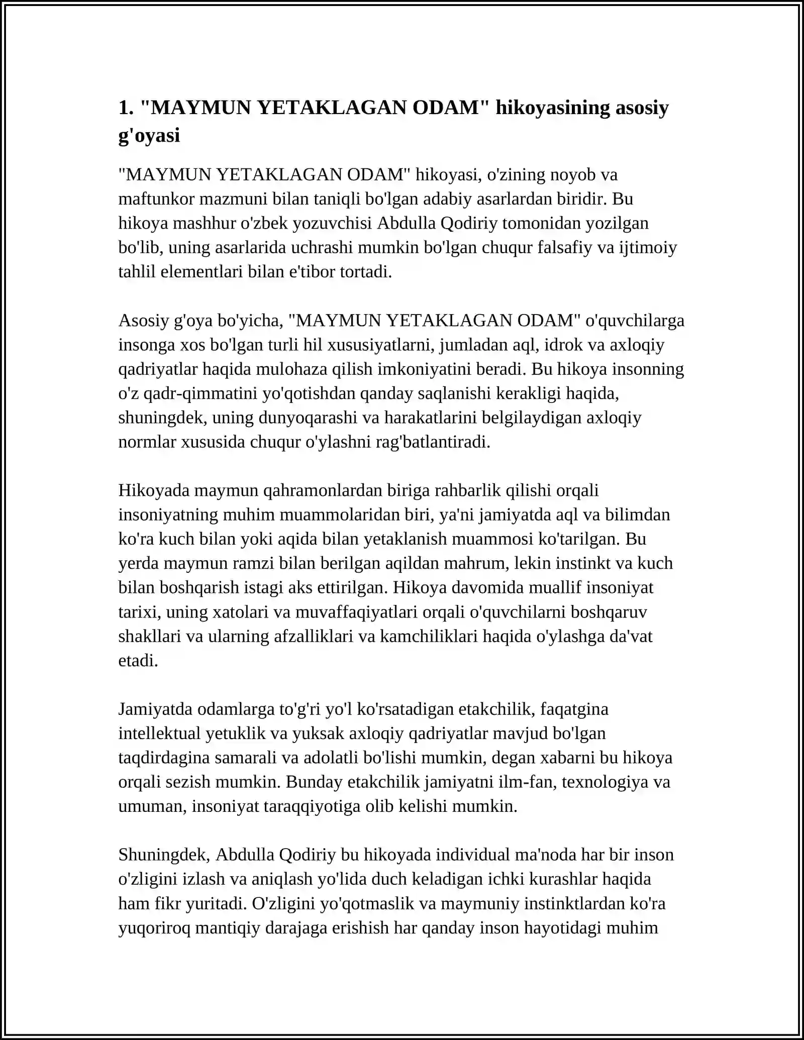 N.ESHONQULOVNING,,MAYMUN YETAKLAGAN ODAM’’ HIKOYASI VA U.HAMDAMNING,,MUVOZANAT ‘’ ROMANI 3