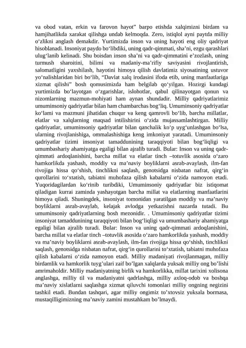 Jamiyat mafkurasida milliy va umuminsoniy qadriyatlar uyg’unligi. 3