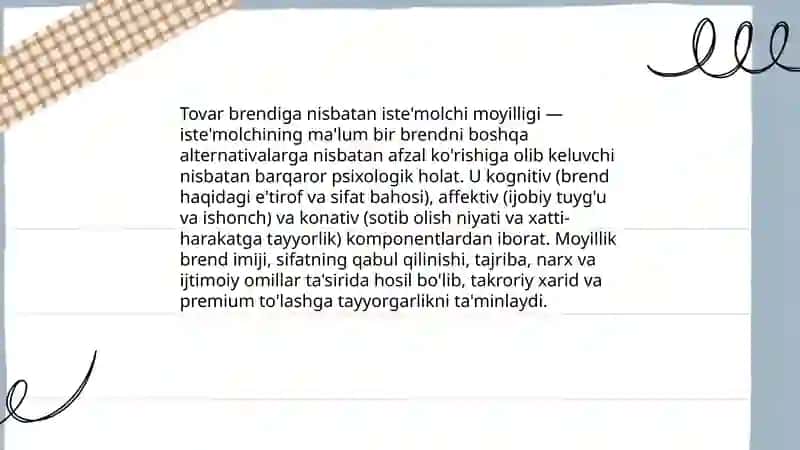 Tovar brendiga nisbatan iste'molchi moyilligi tushunchasi 3