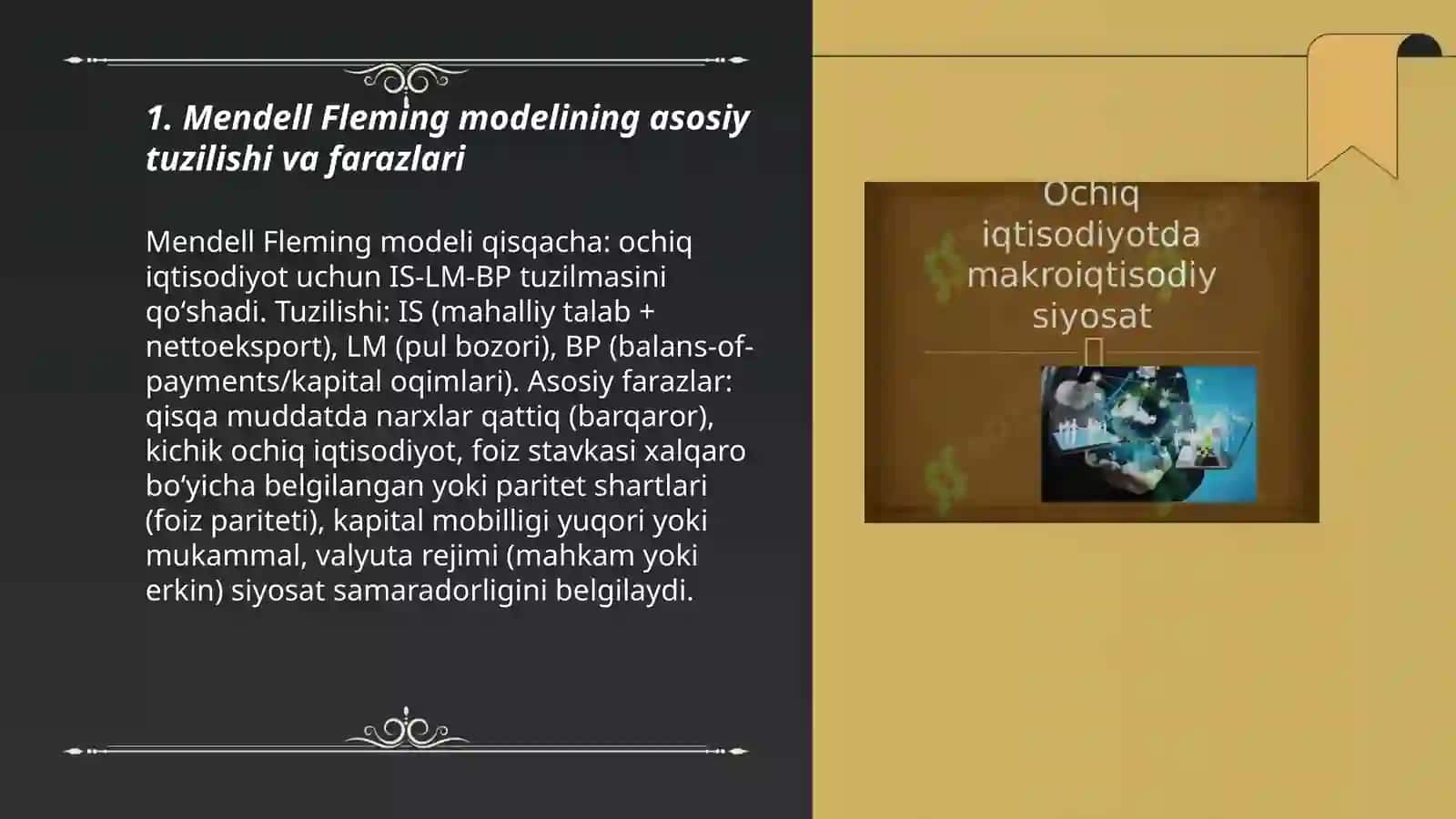 Ochiq iqtisodiyotda makroiqtisodiy siyosat. Mendell Fleming modeli 3