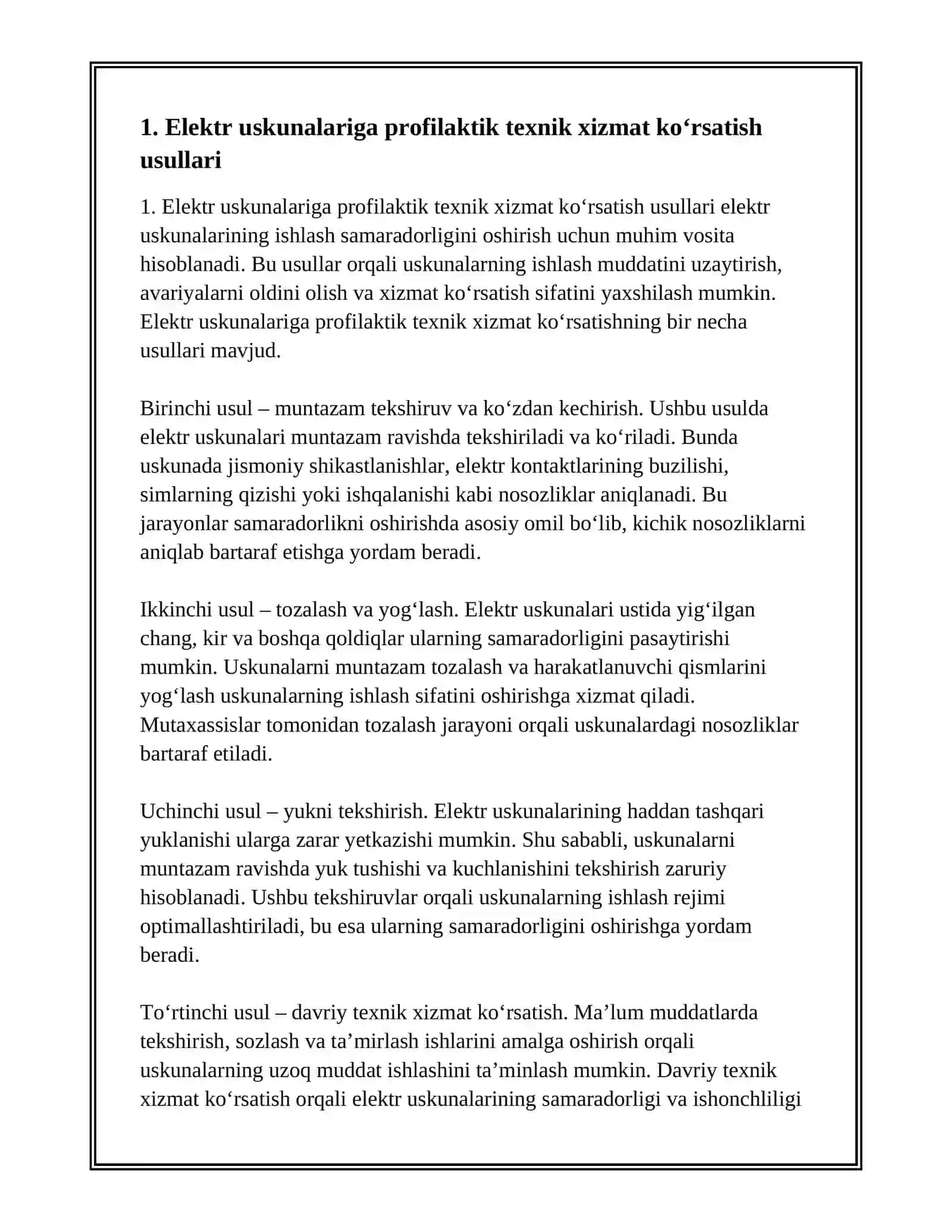 ELEKTR USKUNALARNI EKSPLUATATSIYA SAMARADORLIGINI OSHIRISH USLUBLARI 3
