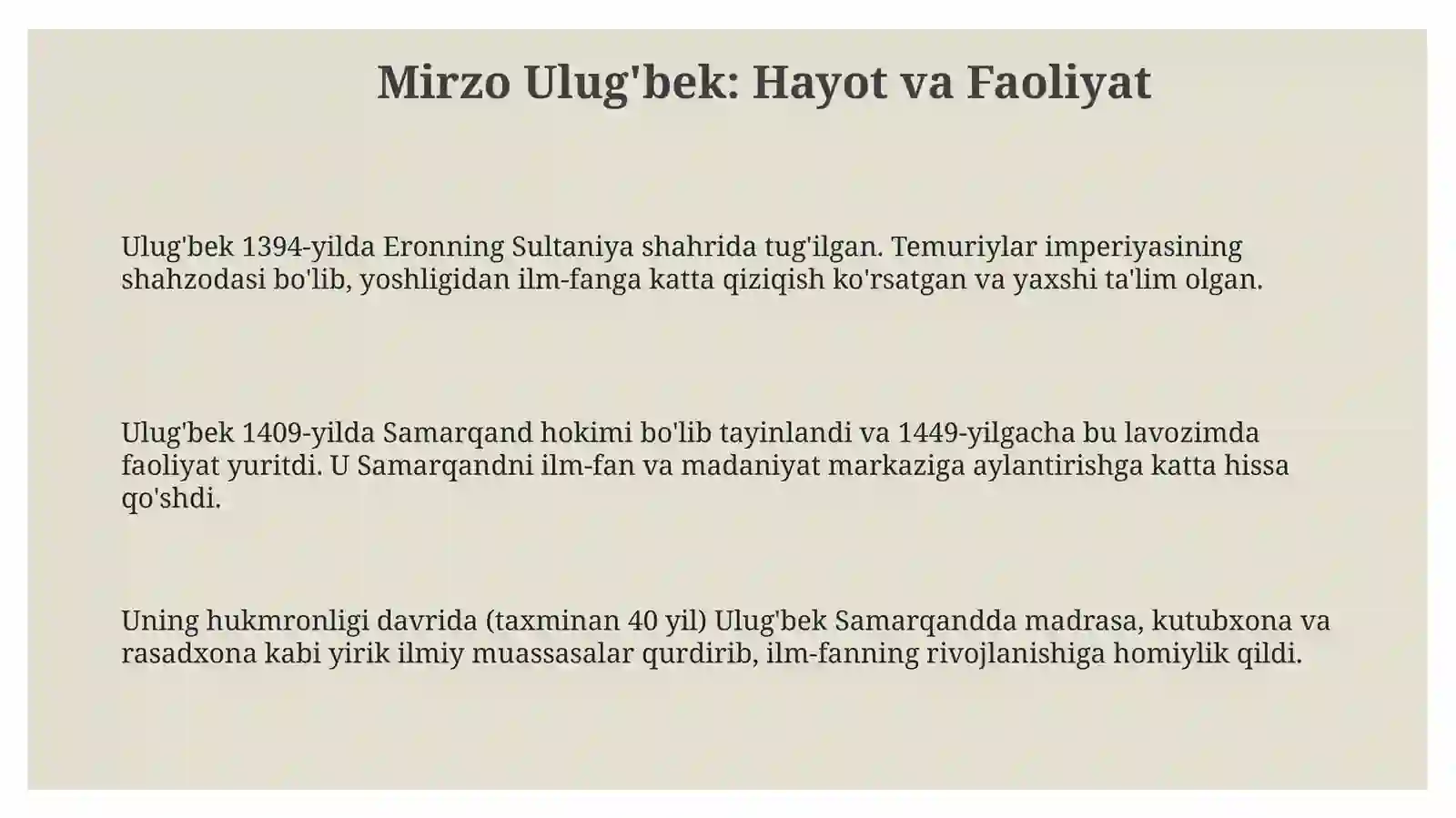 Mirzo Ulug’bek: Hayot va Faoliyat 3