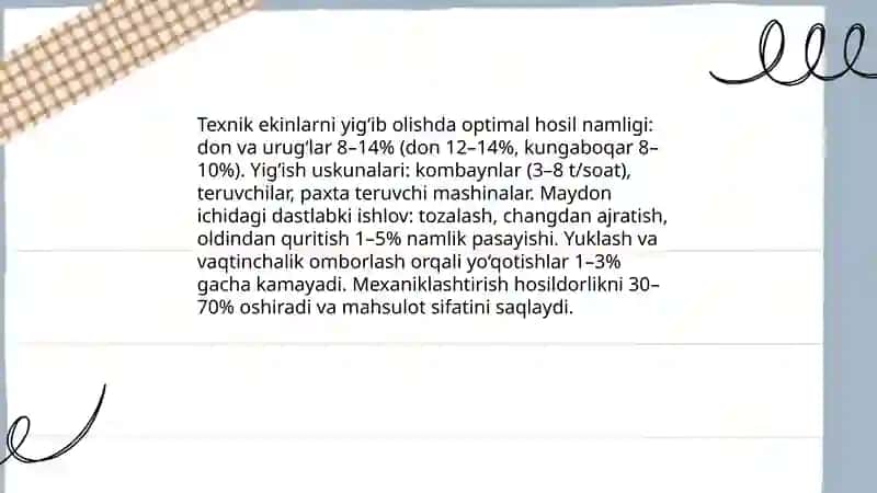 Texnik ekin mahsulotlarini saqlash va dastlabki qayta ishlash texnologiyasi 3