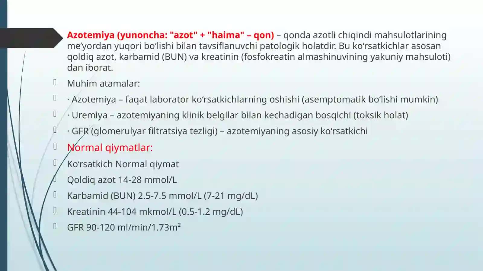 Azotemiya, uning turlari, sababları va rivojlanish mexanizmlari 3