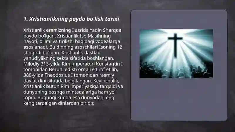 Xristianlikning paydo bo'lishi, aqidalari, asosiy yo’nalishlari, ta’limot va manbaalari 3