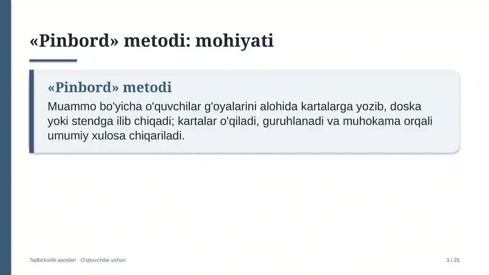 tadbirkorlik asoslari darslarida pinbord metodidan foydalanish 5431 3