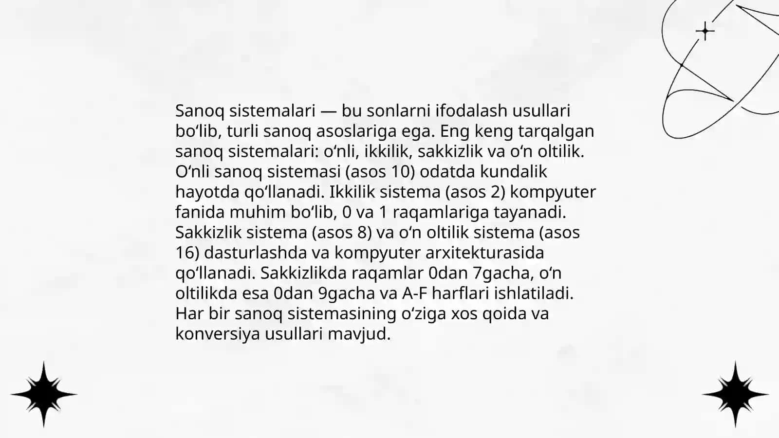 Amaliy mashgʻulotlarga tayyorgarlik koʻrish. Sanoq sistemalari va algoritmlar 3