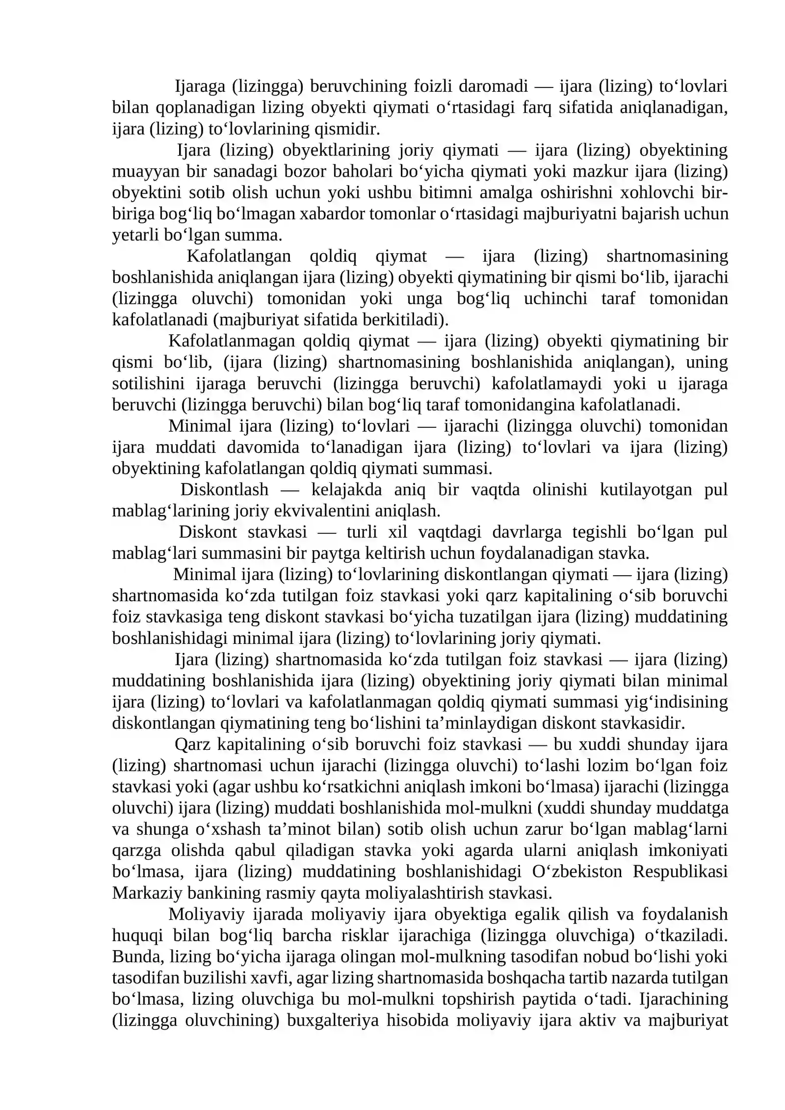 O‘zbekiston Respublikasi buxgalteriya hisobining milliy standarti (6-sonli BHMS) “Ijara hisobi” 3